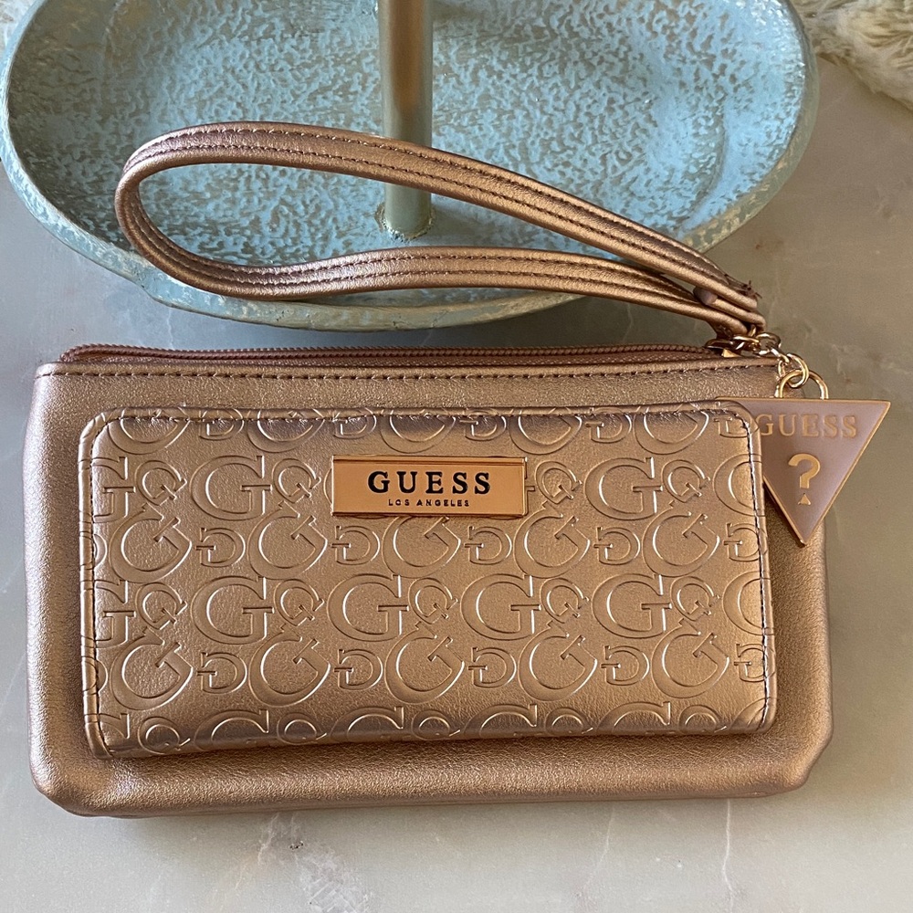 Guess Metallic Gold Wristlet Clutch